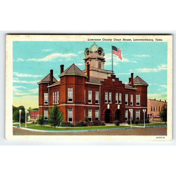 Vintage Lawrence County Courthouse Postcard Lawrenceburg Tennessee - Picture 1 of 2
